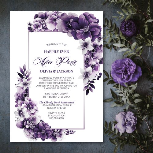 Wedding After Party Rustic Purple Floral Reception Invitation