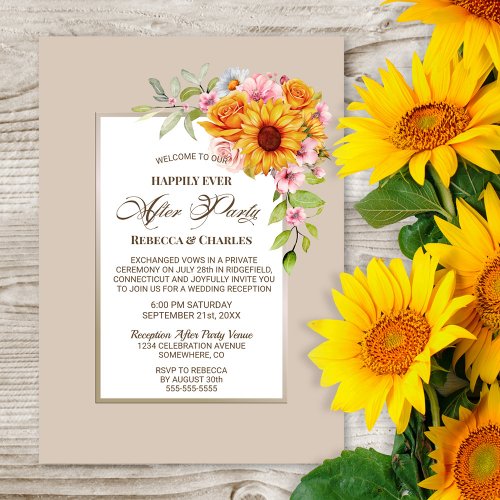 Wedding After Party Sunflower Floral Reception Invitation