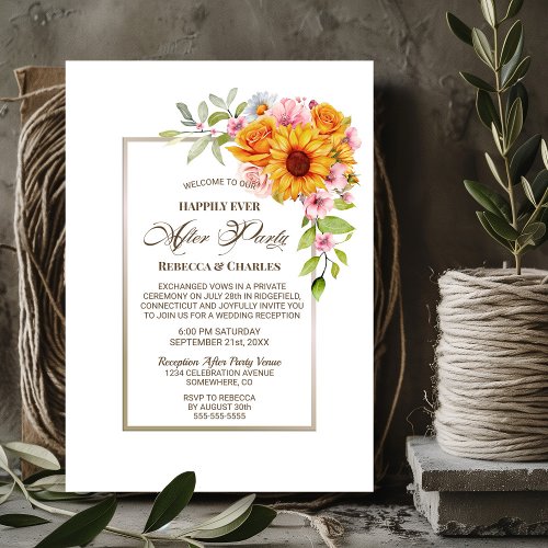 Wedding After Party Sunflower Pink Reception Invitation