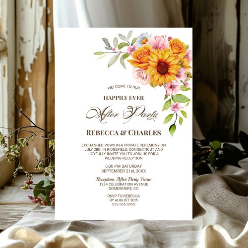 Wedding After Party Sunflower Rose Reception Invitation