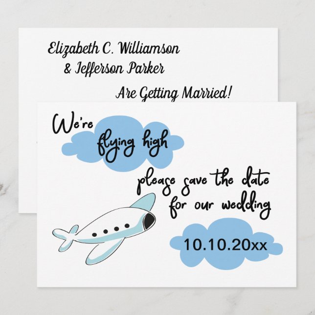 Wedding Airplane Destination Save The Date Invitation (Front/Back)