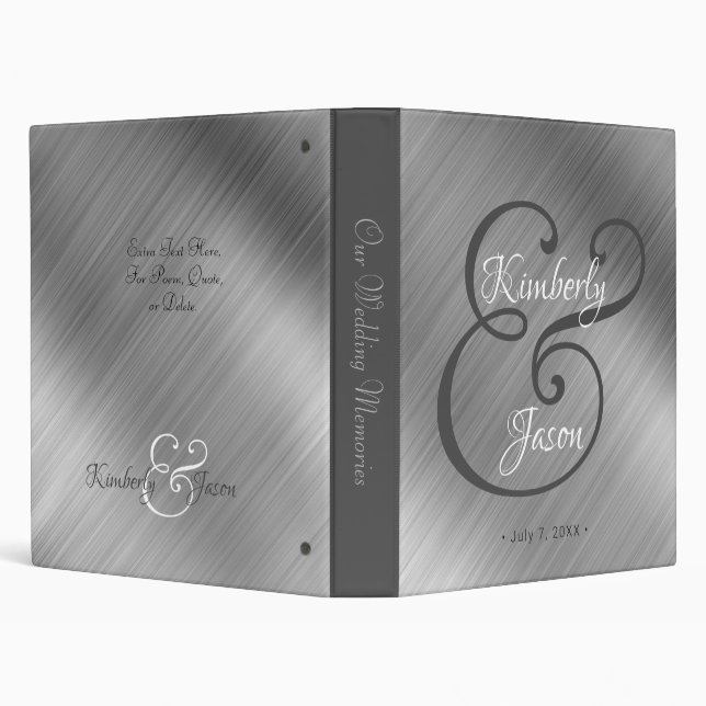 Wedding Album Fancy Monogram & Name Brushed Silver 3 Ring Binder (Background)