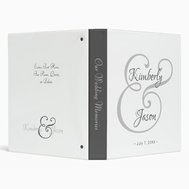 Wedding Album Fancy Monogram/Name, Wht/Grey, Vs 2 3 Ring Binder (Background)