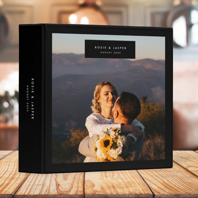 Wedding Album Modern Minimal Stylish Black 3 Ring Binder (Creator Uploaded)