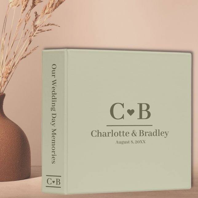 Wedding Album Monogram Elegant Minimalist Memories 3 Ring Binder (Creator Uploaded)