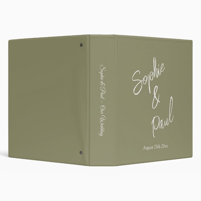 Wedding Album Olive Green White Foil With Letterin 3 Ring Binder (Background)