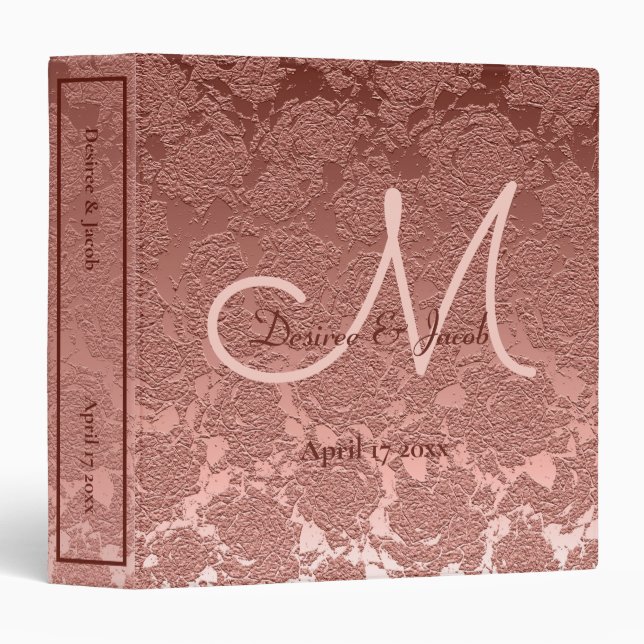 Wedding Album Rose Gold Elegant Monogram Floral 3 Ring Binder (Front/Spine)