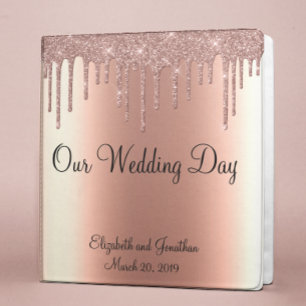 Wedding Album Rose Gold Sparkle Glitter Drips 3 Ring Binder