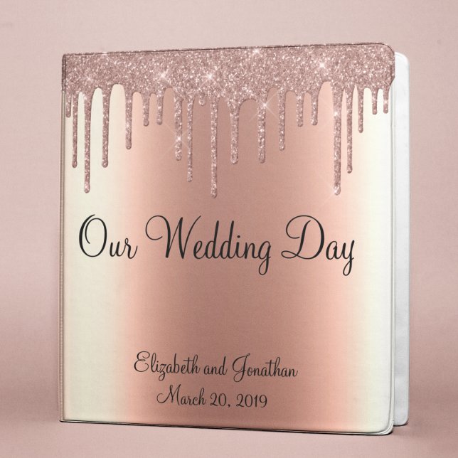 Wedding Album Rose Gold Sparkle Glitter Drips 3 Ring Binder (Creator Uploaded)