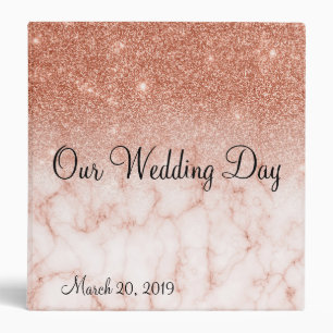 Wedding Album Rose Gold Sparkle Glitter Marble 3 Ring Binder