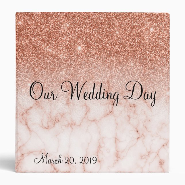Wedding Album Rose Gold Sparkle Glitter Marble 3 Ring Binder (Front)