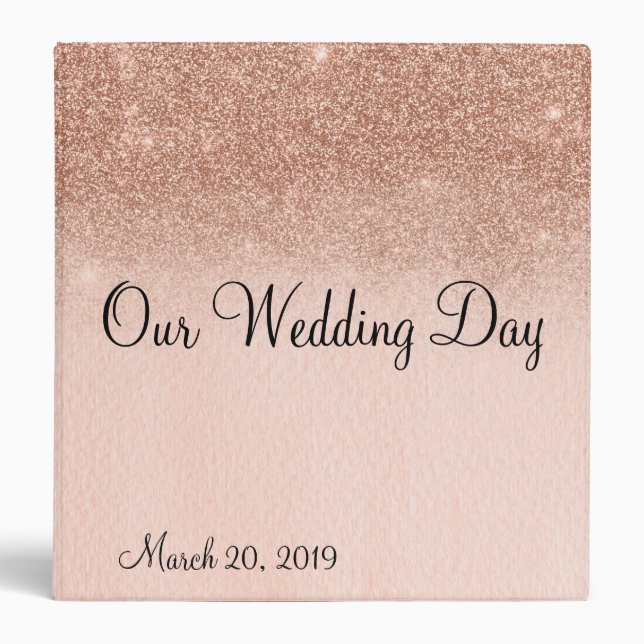 Wedding Album Rose Gold Sparkle Glitter Waterfall 3 Ring Binder (Front)