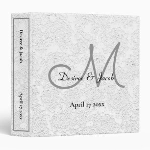Wedding Album Simple White Elegant Monogram Floral 3 Ring Binder