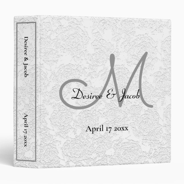 Wedding Album Simple White Elegant Monogram Floral 3 Ring Binder (Front/Spine)