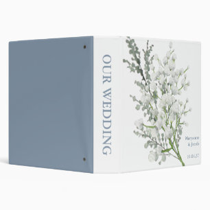 Wedding Album with Baby's Breath on Dusty Blue 3 Ring Binder