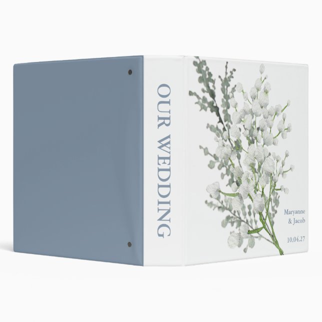 Wedding Album with Baby's Breath on Dusty Blue 3 Ring Binder (Background)