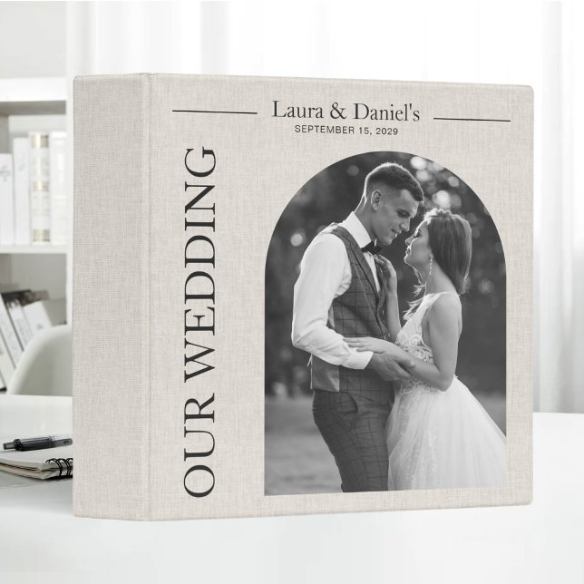 Wedding Albums Beige Linen Personalized Photos 3 Ring Binder (Creator Uploaded)