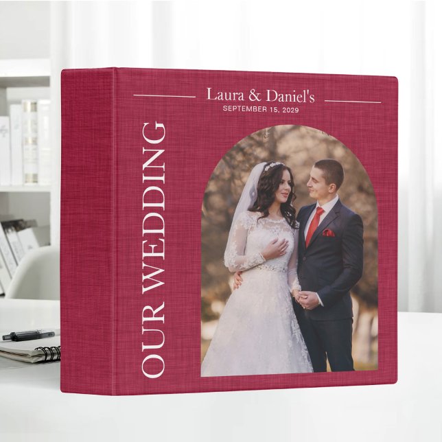 Wedding Albums Red Linen Texture Photos 3 Ring Binder (Creator Uploaded)