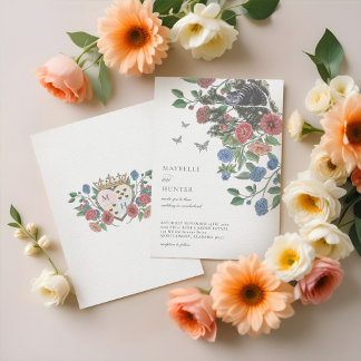 Wedding Alice In Wonderland Cheshire Cat & Florals Invitation