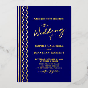 Wedding All in One Boho Mudcloth Calligraphy Gold Foil Invitation