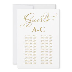 Wedding Alphabetical Guest Seating Gold Foil Invitation