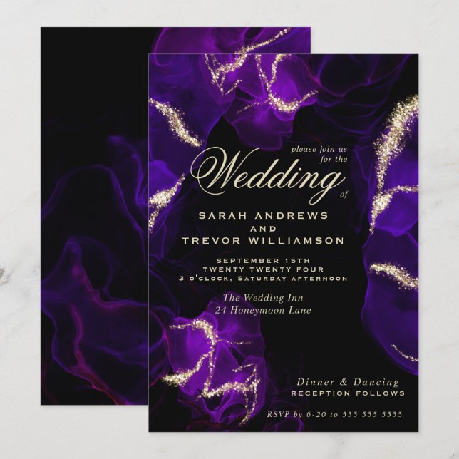 Wedding |  Amethyst Purple Alcohol Ink Invitation (Front/Back)