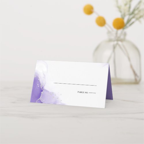 Wedding  Amethyst Purple Script Silver  Place Car Place Card