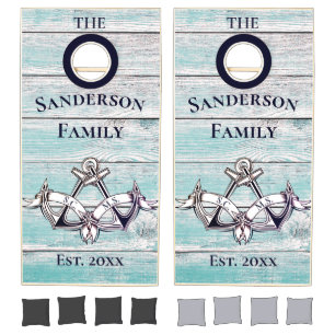 Wedding Anchor Blue Watercolor Nautical Wood Cornhole Set