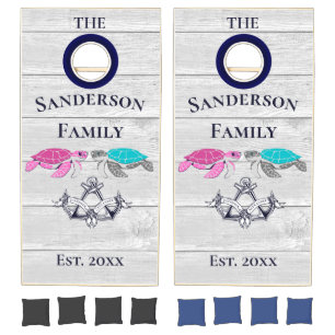 Wedding Anchors Navy Blue White Nautical Monograms Cornhole Set