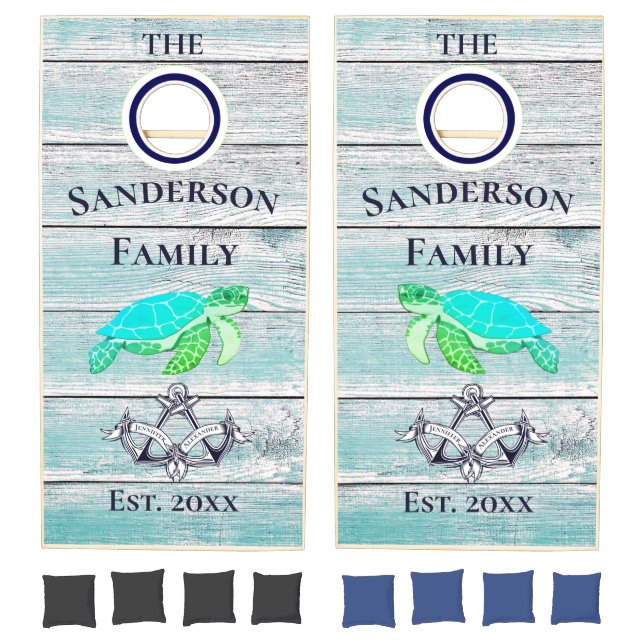 Wedding Anchors Sea Turtles Nautical Monograms Cor Cornhole Set (Set)