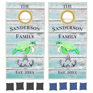 Wedding Anchors Sea Turtles Nautical Monograms Cornhole Set