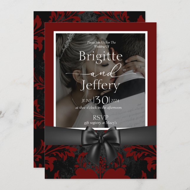 Wedding and black & black traditional photo invitation (Front/Back)