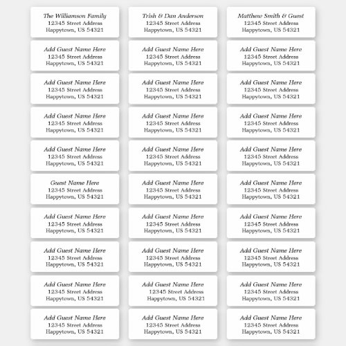 Wedding and Event 30 Guest Address Labels