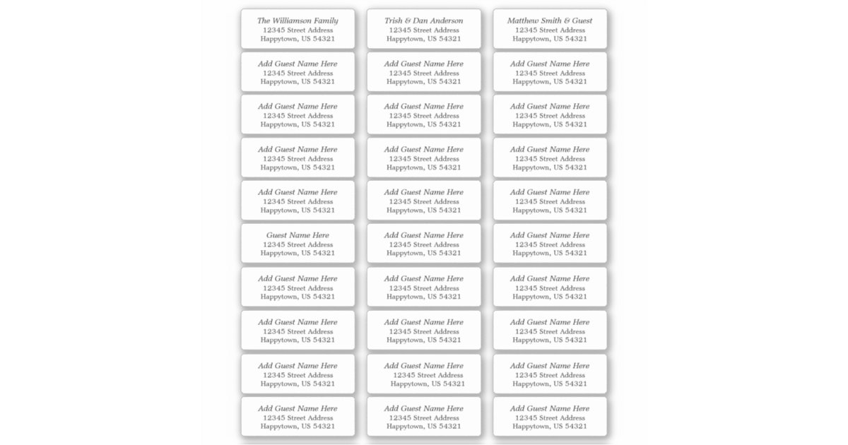 Wedding and Event 30 Guest Address Labels Zazzle