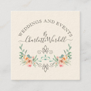 Wedding And Event Planner Floral Script Logo Square Business Card