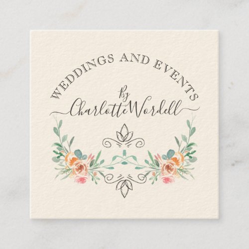 Wedding And Event Planner Floral Script Logo Square Business Card