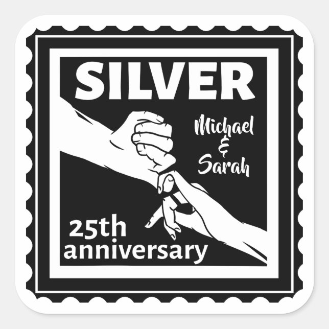Wedding anniversary 25 years silver square sticker (Front)
