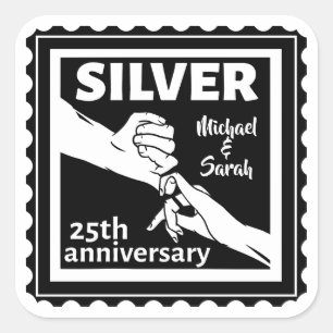 Wedding anniversary 25 years silver square sticker