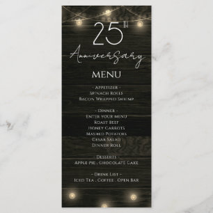 Wedding Anniversary 25th Rustic Wood and Lights Menu