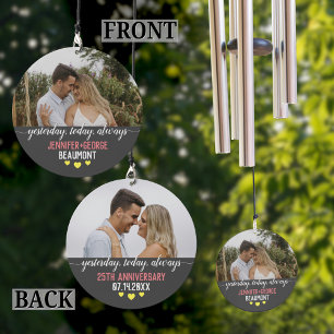 Wedding Anniversary 2 Custom Photos Name Date Gray Wind Chime