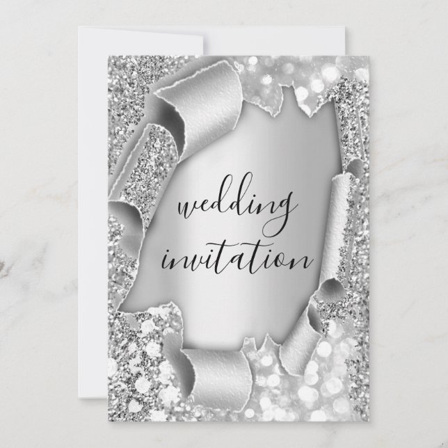 Wedding Anniversary 3D Effect Glam Gray Silver Invitation (Front)