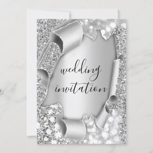 Wedding Anniversary 3D Effect Glam Gray Silver Invitation