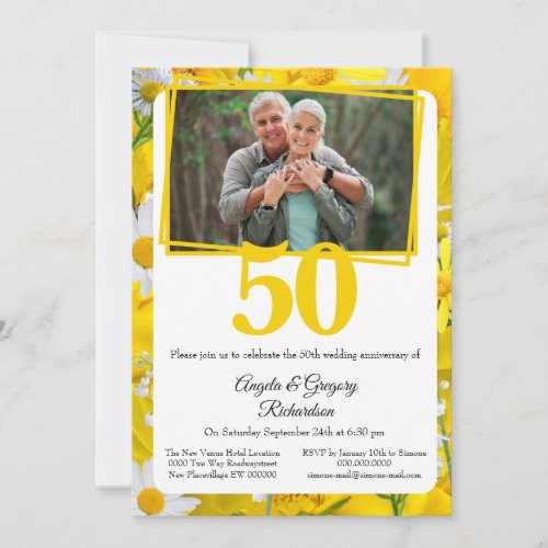 Wedding anniversary 50th photo floral  flowers invitation