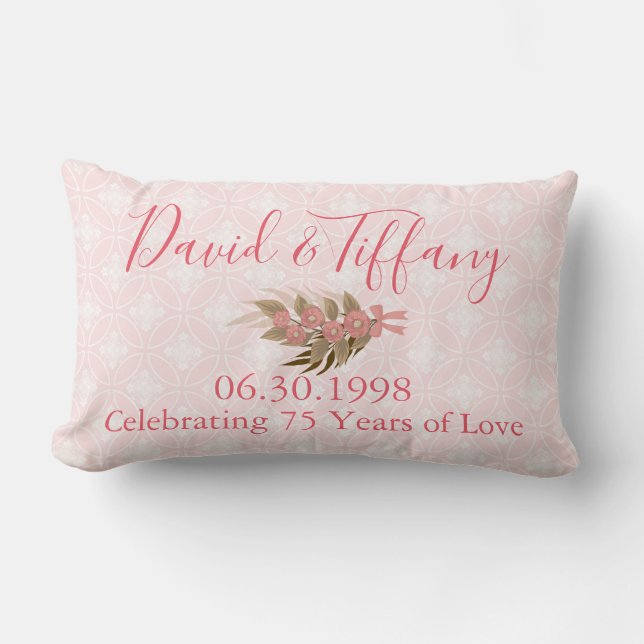 Wedding Anniversary 75 Year Pink Lumbar Pillow (Front)