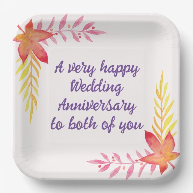 Wedding Anniversary 9" Square Paper Plate (Front)