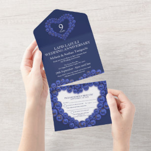 Wedding anniversary 9 year party blue all in one invitation