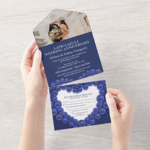 Wedding anniversary 9 year party blue photo all in one invitation
