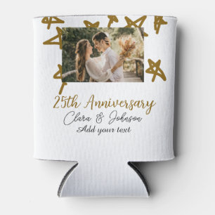Wedding Anniversary add name year image gold stars Can Cooler