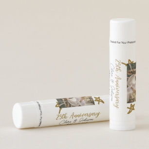 Wedding Anniversary add name year image gold stars Lip Balm