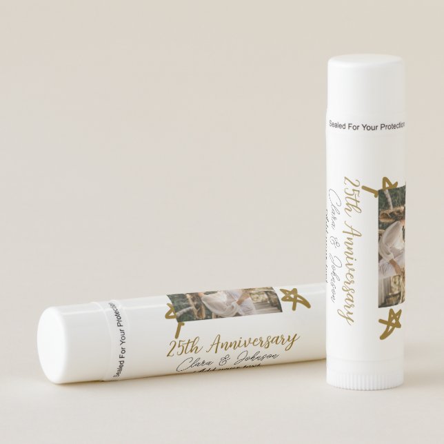 Wedding Anniversary add name year image gold stars Lip Balm (Front)